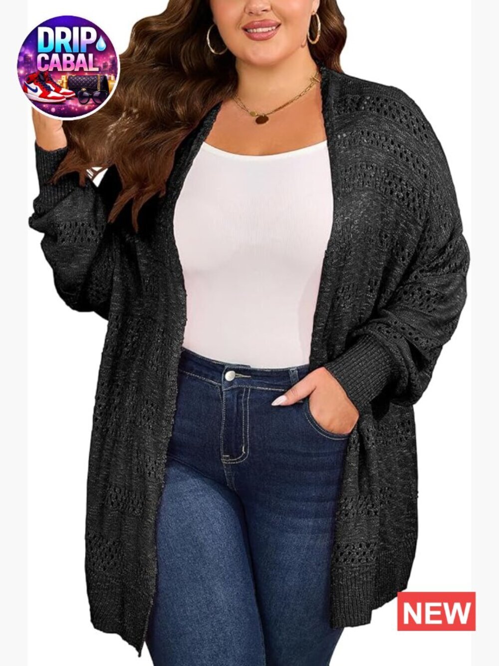 Plus Size Crochet Cardigan Kimono Boho Long Sleeve Oversized Open Front Knit